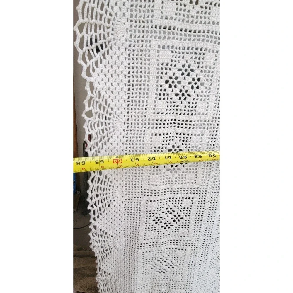 Vintage Handmade Filet Crochet Bedspread‎ Tablecloth 64x80 White Cotton Lace